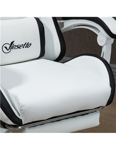 Vinsetto PU Leather Racing Gaming Chair with Footrest, Headrest, White-Black