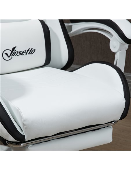 Vinsetto PU Leather Racing Gaming Chair with Footrest, Headrest, White-Black - pic 25088 | FastDaddyshop
