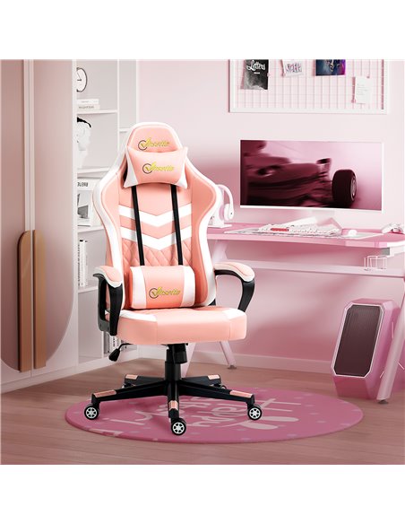 Vinsetto PVC Leather Racing Gaming Chair with Lumbar Support, Headrest, Pink - pic 25090 | FastDaddyshop