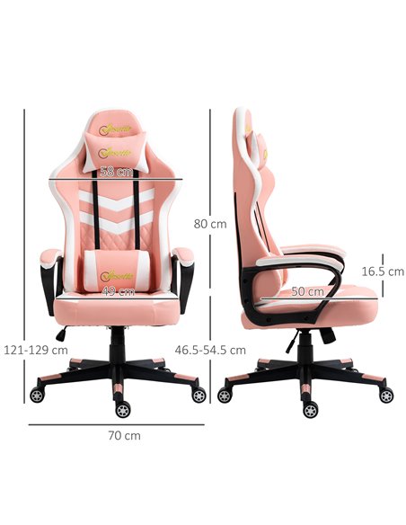 Vinsetto PVC Leather Racing Gaming Chair with Lumbar Support, Headrest, Pink - pic 25091 | FastDaddyshop
