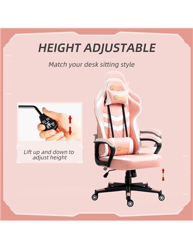 Vinsetto Racing Gaming Chair with Lumbar Support, Headrest, Swivel Wheel, PVC Leather Gamer Desk Chair for Home Office, Pink