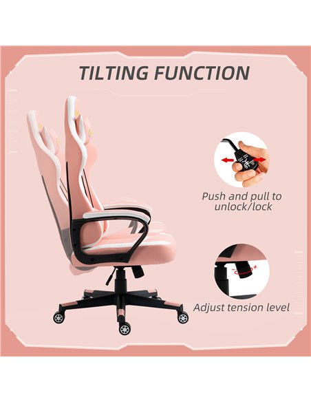 Vinsetto Racing Gaming Chair with Lumbar Support, Headrest, Swivel Wheel, PVC Leather Gamer Desk Chair for Home Office, Pink - pic 25093 | FastDaddyshop