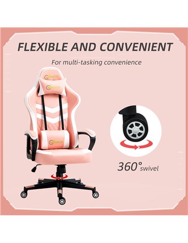 Vinsetto Racing Gaming Chair with Lumbar Support, Headrest, Swivel Wheel, PVC Leather Gamer Desk Chair for Home Office, Pink