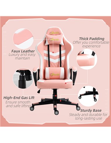 Vinsetto Racing Gaming Chair with Lumbar Support, Headrest, Swivel Wheel, PVC Leather Gamer Desk Chair for Home Office, Pink