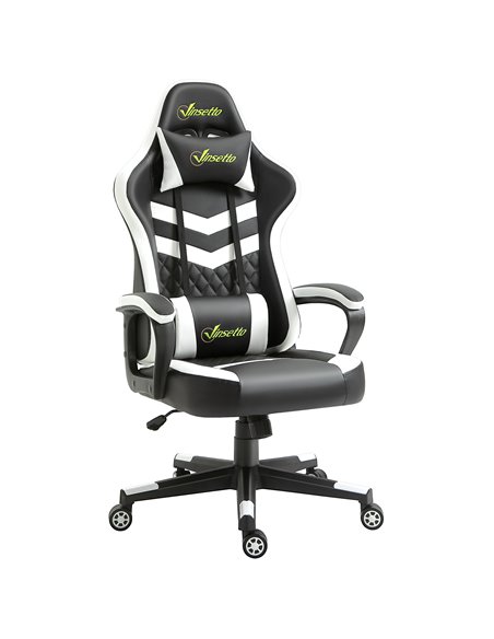 Vinsetto PVC Leather Racing Gaming Chair with Lumbar Support, Headrest, Black&White - pic 25098 | FastDaddyshop