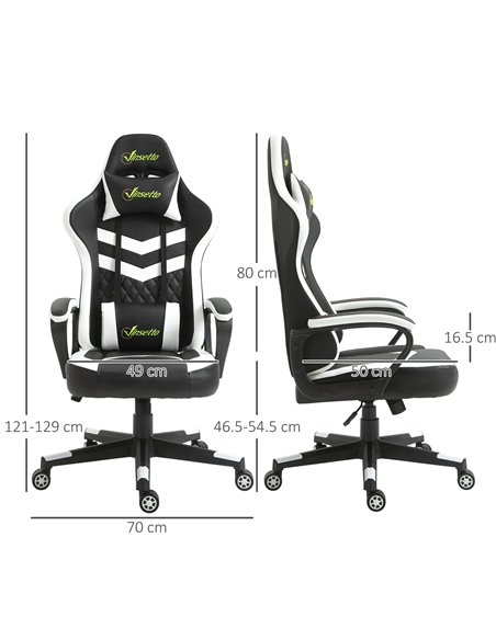 Vinsetto PVC Leather Racing Gaming Chair with Lumbar Support, Headrest, Black&White - pic 25100 | FastDaddyshop