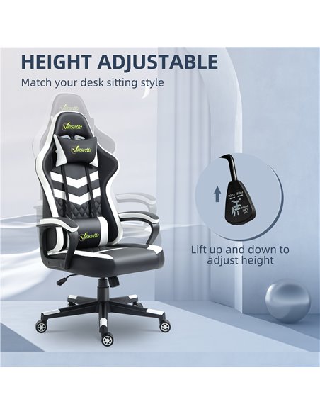 Vinsetto PVC Leather Racing Gaming Chair with Lumbar Support, Headrest, Black&White - pic 25101 | FastDaddyshop