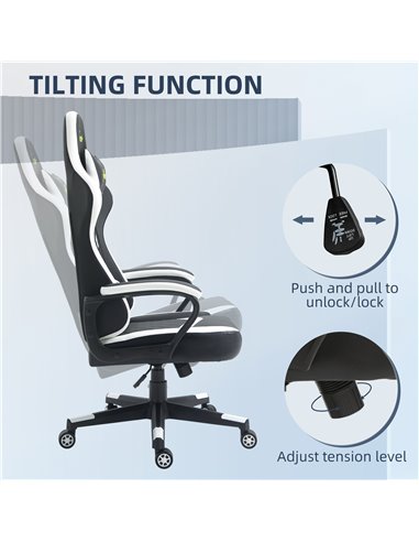 Vinsetto PVC Leather Racing Gaming Chair with Lumbar Support, Headrest, Black&White