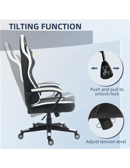 Vinsetto PVC Leather Racing Gaming Chair with Lumbar Support, Headrest, Black&White - pic 25102 | FastDaddyshop