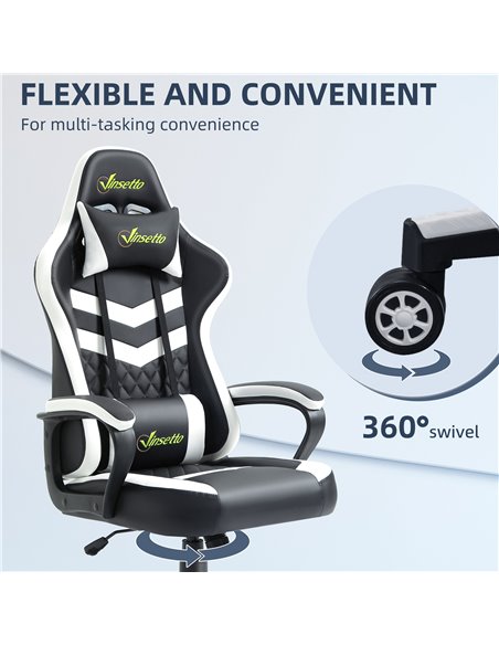 Vinsetto PVC Leather Racing Gaming Chair with Lumbar Support, Headrest, Black&White - pic 25103 | FastDaddyshop