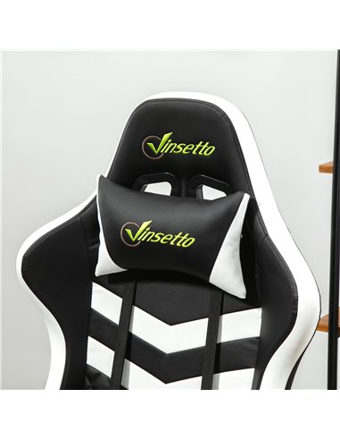 Vinsetto PVC Leather Racing Gaming Chair with Lumbar Support, Headrest, Black&White