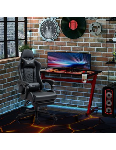 Vinsetto PU Leather Racing Gaming Chair with Footrest for Home Office, Black