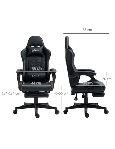 Vinsetto PU Leather Racing Gaming Chair with Footrest for Home Office, Black