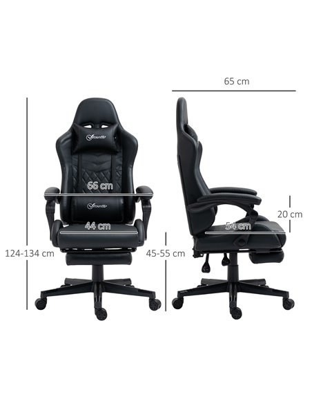 Vinsetto PU Leather Racing Gaming Chair with Footrest for Home Office, Black - pic 25118 | FastDaddyshop