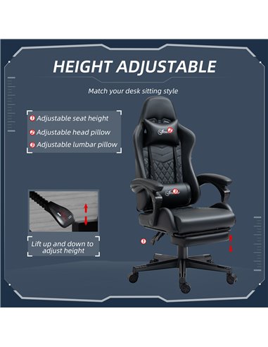 Vinsetto Racing Gaming Chair with Swivel Wheel, Footrest, PU Leather Recliner Gamer Desk for Home Office, Black