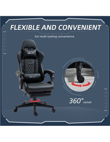 Vinsetto Racing Gaming Chair with Swivel Wheel, Footrest, PU Leather Recliner Gamer Desk for Home Office, Black