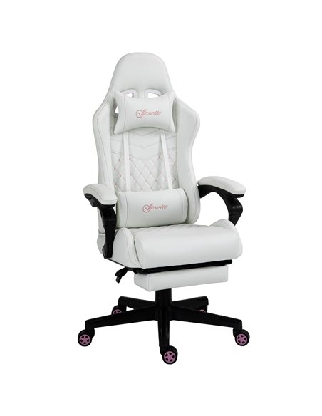 Vinsetto PU Leather Racing Gaming Chair with Swivel Wheel, Footrest, White - pic 25125 | FastDaddyshop