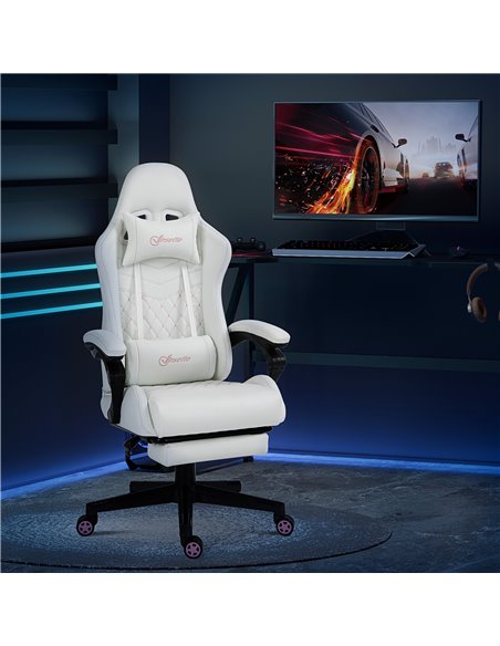 Vinsetto PU Leather Racing Gaming Chair with Swivel Wheel, Footrest, White - pic 25126 | FastDaddyshop