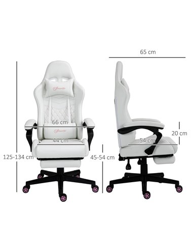 Vinsetto PU Leather Racing Gaming Chair with Swivel Wheel, Footrest, White