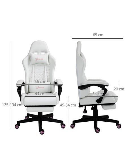 Vinsetto PU Leather Racing Gaming Chair with Swivel Wheel, Footrest, White - pic 25127 | FastDaddyshop