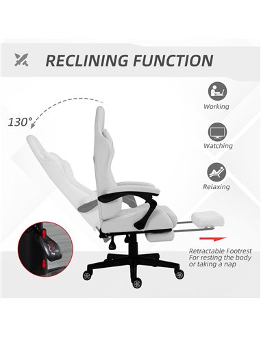 Vinsetto Racing Gaming Chair with Swivel Wheel, Footrest, PU Leather Recliner Gamer Desk for Home Office, White