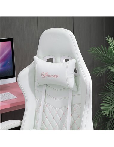 Vinsetto Racing Gaming Chair with Swivel Wheel, Footrest, PU Leather Recliner Gamer Desk for Home Office, White