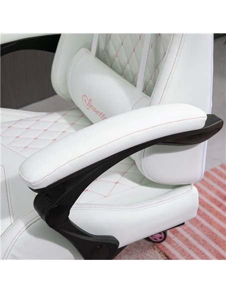 Vinsetto Racing Gaming Chair with Swivel Wheel, Footrest, PU Leather Recliner Gamer Desk for Home Office, White - pic 25133 | FastDaddyshop