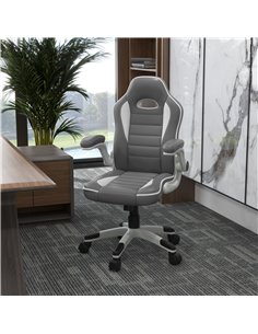 HOMCOM PU Leather Racing Gaming Chair with Tilt Function and Flip Up Armrests, Grey 2
