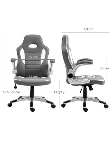 HOMCOM PU Leather Racing Gaming Chair with Tilt Function and Flip Up Armrests, Grey