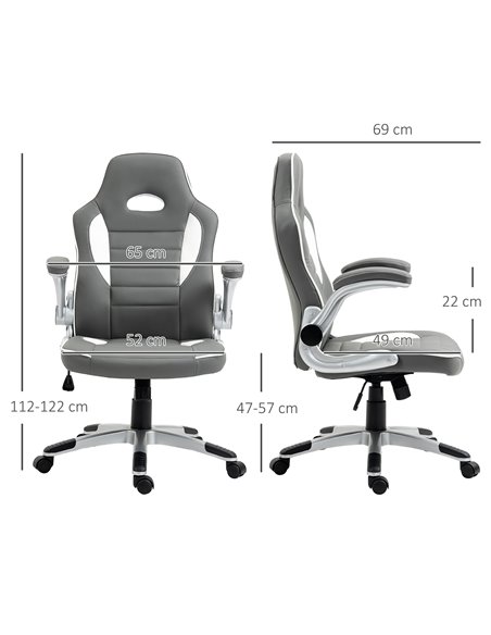 HOMCOM PU Leather Racing Gaming Chair with Tilt Function and Flip Up Armrests, Grey - pic 25136 | FastDaddyshop