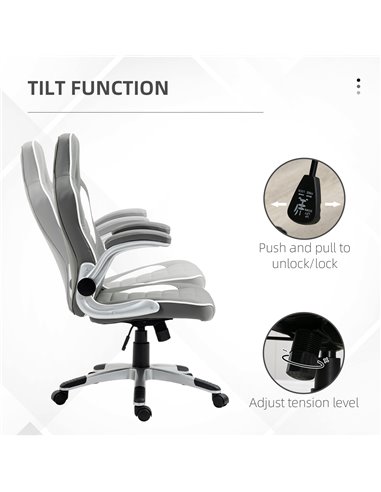 HOMCOM PU Leather Racing Gaming Chair with Tilt Function and Flip Up Armrests, Grey