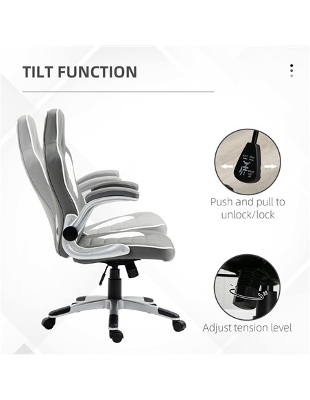 HOMCOM PU Leather Racing Gaming Chair with Tilt Function and Flip Up Armrests, Grey - pic 25138 | FastDaddyshop