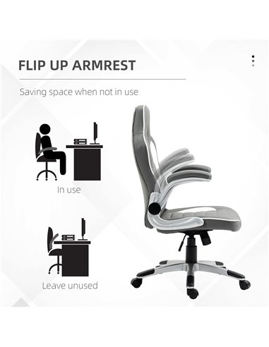 HOMCOM PU Leather Racing Gaming Chair with Tilt Function and Flip Up Armrests, Grey