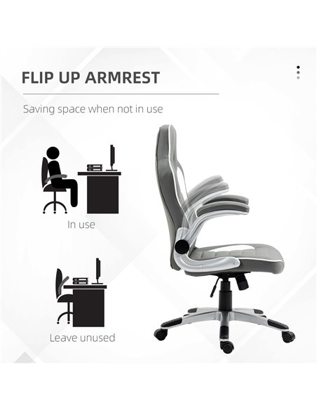HOMCOM PU Leather Racing Gaming Chair with Tilt Function and Flip Up Armrests, Grey - pic 25139 | FastDaddyshop