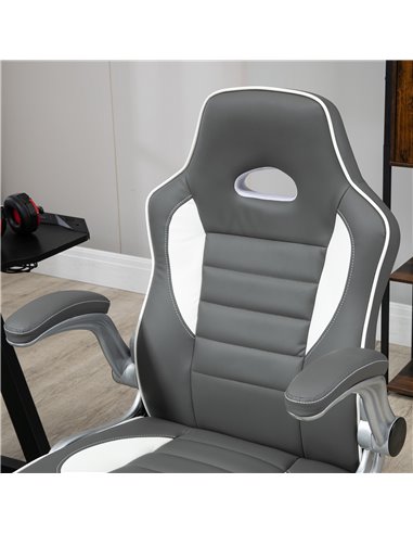 HOMCOM PU Leather Racing Gaming Chair with Tilt Function and Flip Up Armrests, Grey