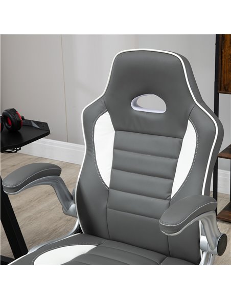 HOMCOM PU Leather Racing Gaming Chair with Tilt Function and Flip Up Armrests, Grey - pic 25141 | FastDaddyshop