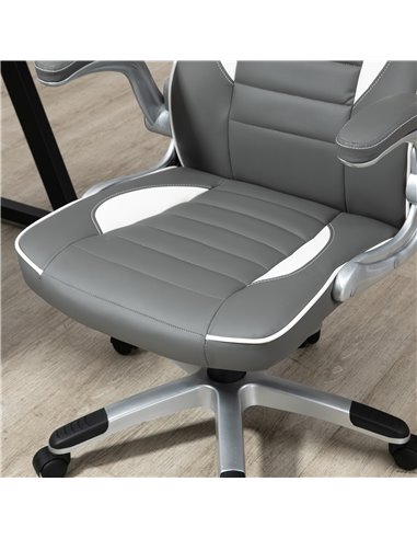 HOMCOM PU Leather Racing Gaming Chair with Tilt Function and Flip Up Armrests, Grey