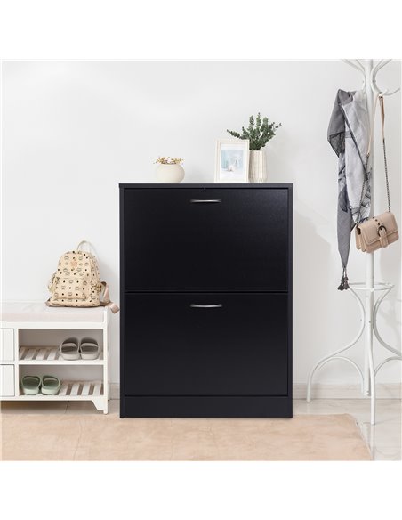HOMCOM 2-Tier Shoe Cabinet Storage, Black 833-170BK - pic 25144 | FastDaddyshop