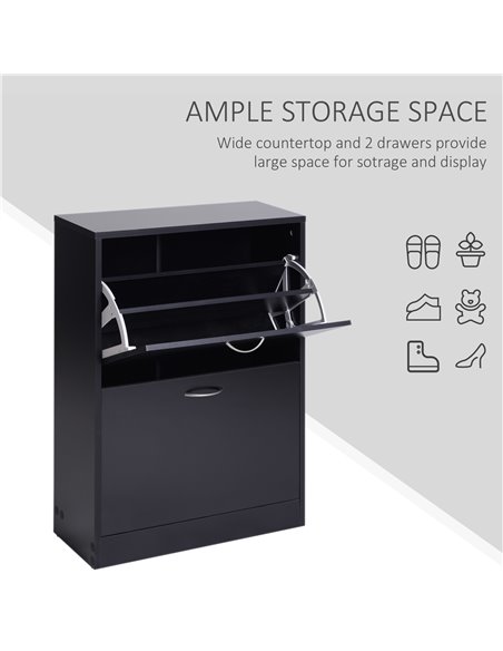 HOMCOM 2-Tier Shoe Cabinet Storage, Black 833-170BK - pic 25146 | FastDaddyshop