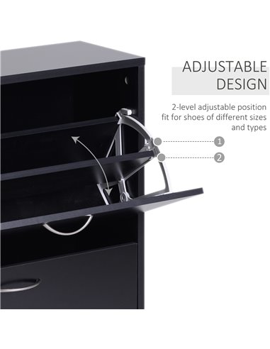 HOMCOM 2-Tier Shoe Cabinet Storage, Black 833-170BK