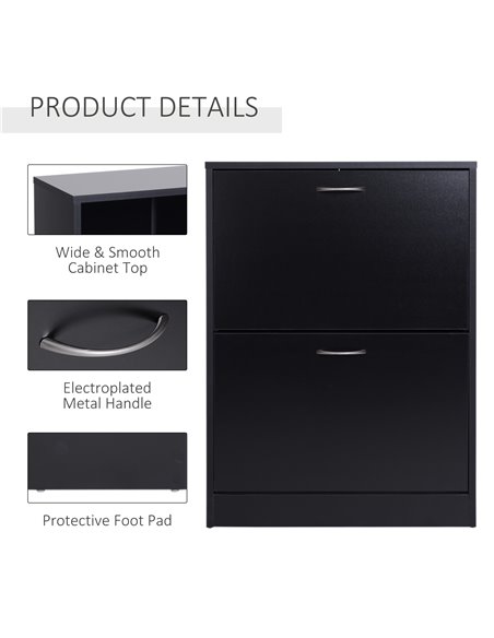 HOMCOM 2-Tier Shoe Cabinet Storage, Black 833-170BK - pic 25148 | FastDaddyshop