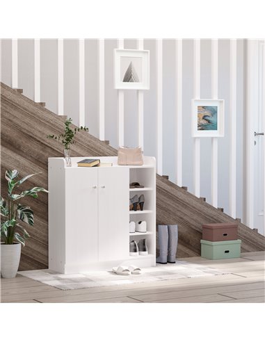 HOMCOM Shoe Storage Cabinet with 2 Doors, Adjustable 4 Shelves, White 02-0623