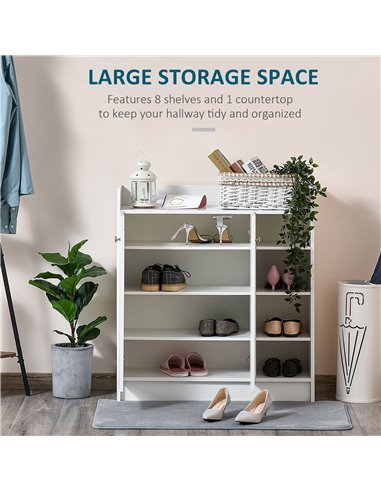 HOMCOM Shoe Storage Cabinet Home Hallway Furniture 2 Doors w/Adjustable 4 Shelves Cupboard Footwear Rack Stand Organiser White