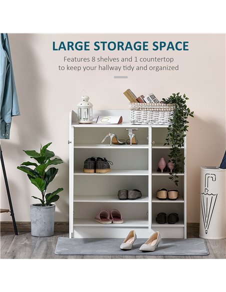HOMCOM Shoe Storage Cabinet Home Hallway Furniture 2 Doors w/Adjustable 4 Shelves Cupboard Footwear Rack Stand Organiser White - pic 25156 | FastDaddyshop