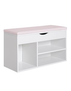HOMCOM Wooden Shoes Cabinet Bench with Hidden Storage, White-Pink 837-005V01