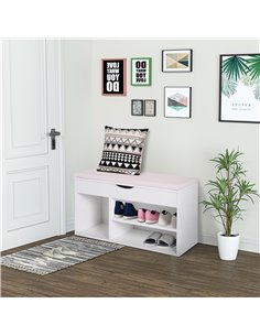 HOMCOM Wooden Shoes Cabinet Bench with Hidden Storage, White-Pink 837-005V01 2