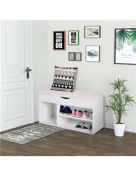 HOMCOM Wooden Shoes Cabinet Bench with Hidden Storage, White-Pink 837-005V01 - pic 25171 | FastDaddyshop