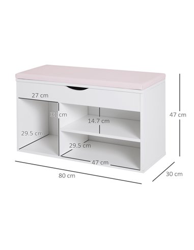 HOMCOM Wooden Shoes Cabinet Bench with Hidden Storage, White-Pink 837-005V01