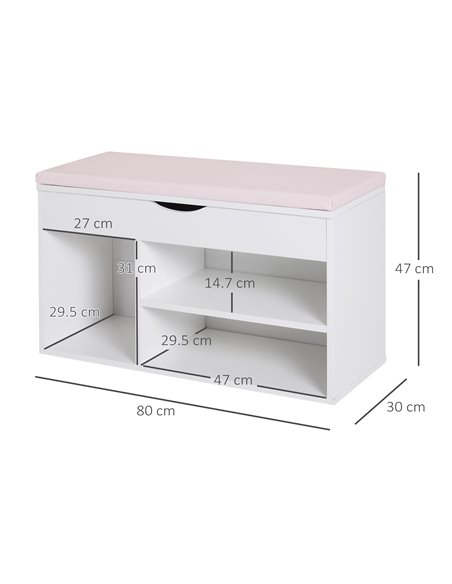 HOMCOM Wooden Shoes Cabinet Bench with Hidden Storage, White-Pink 837-005V01 - pic 25172 | FastDaddyshop