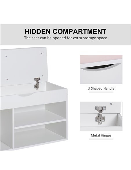 HOMCOM Wooden Shoes Cabinet Bench Hidden Storage Padded Seat Organiser Footwear Rack Hallway White Pink 80 x 30 x 47 cm - pic 25173 | FastDaddyshop